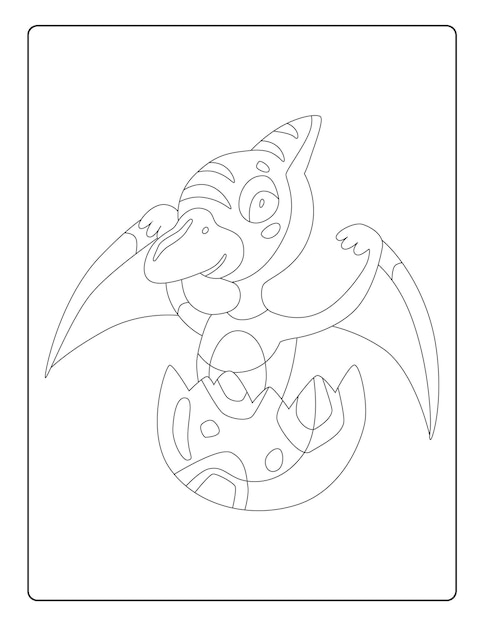 Dinosaurs Coloring Pages for kids with different types of animals black and white activity worksheet