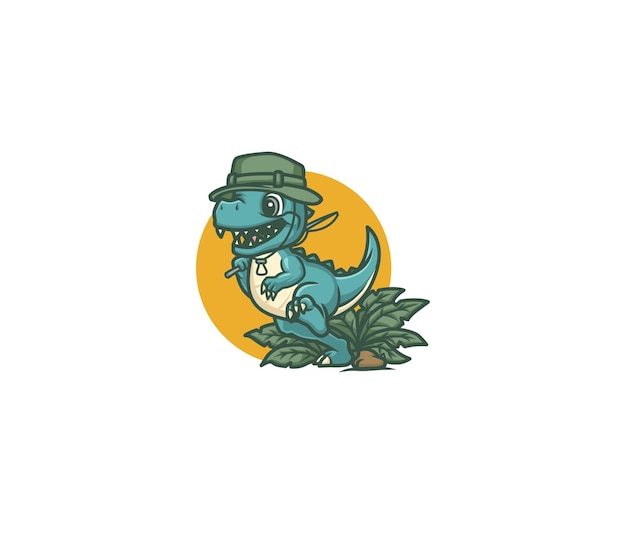 Dinosaurs go fishing mascot illustration