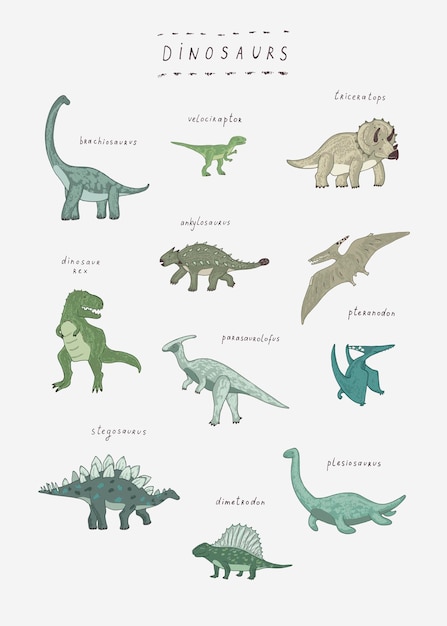 Set di illustrazioni di dinosauri