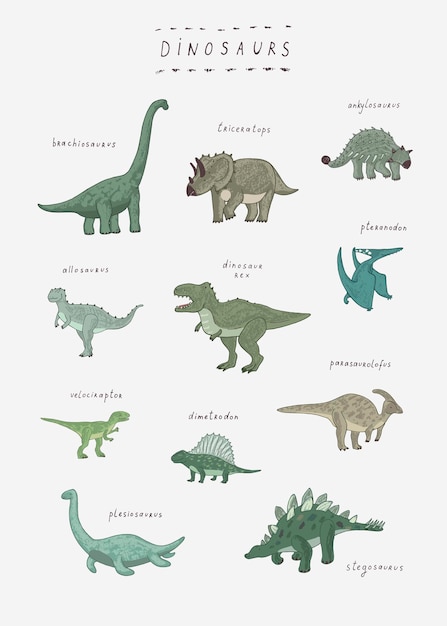 Set di illustrazioni di dinosauri