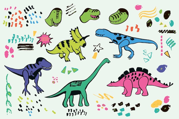 Dinosaurs illustrations vector doodle set