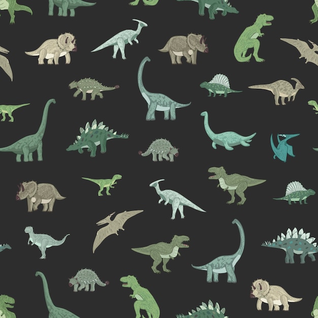 Dinosaurs illustrations vector seamless pattern