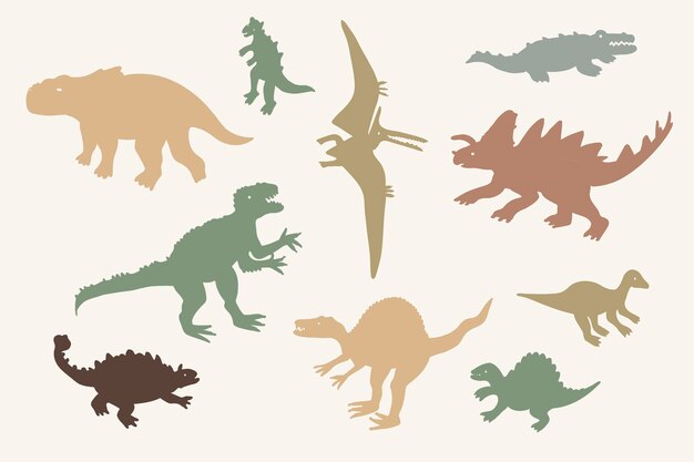 Vector dinosaurs illustrations vector silhouette doodle set