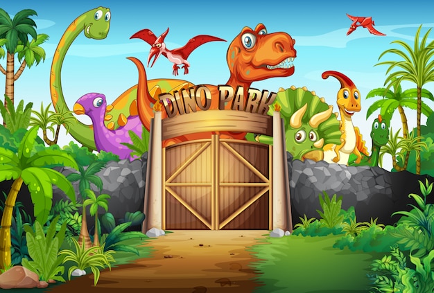 Vector dinosaurs living in the park