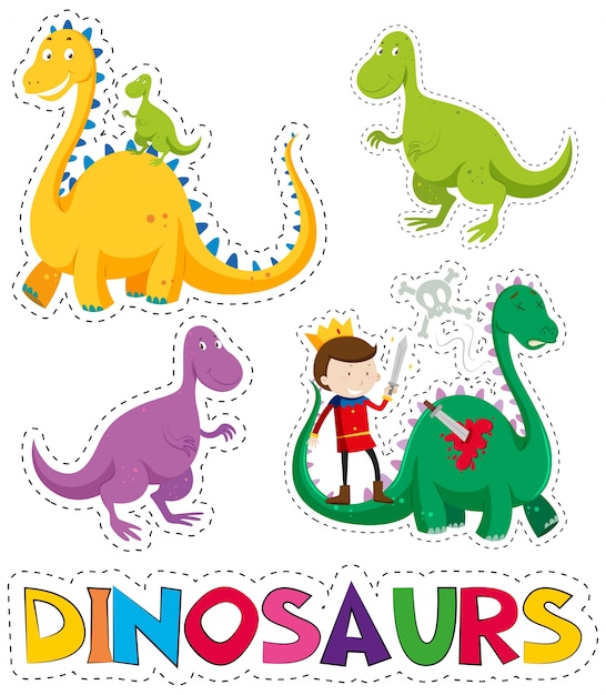 Динозавры и принц в дизайне наклейки