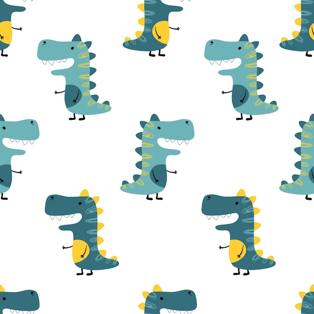 Dinosaurs  seamless minimalistic pattern on a white background. Children illustration