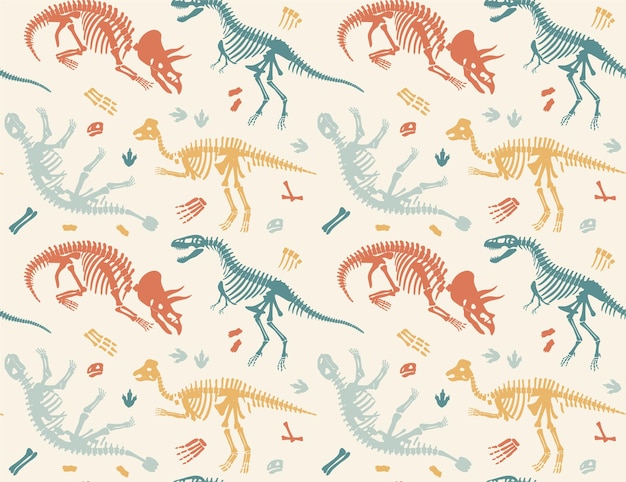 Dinosaurs skeleton seamless pattern