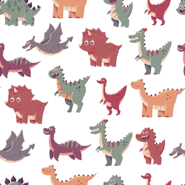 Dinosaurs vector cartoon seamless pattern on white background for wallpaper wrapping packing and backdrop