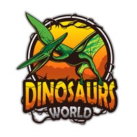 Dinosaurs world emblem with pterodactyl. colored isolated on white background