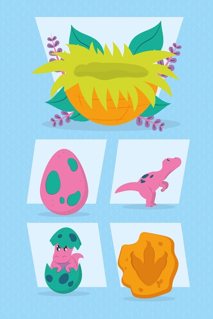 Vector dinosaurs world icon set