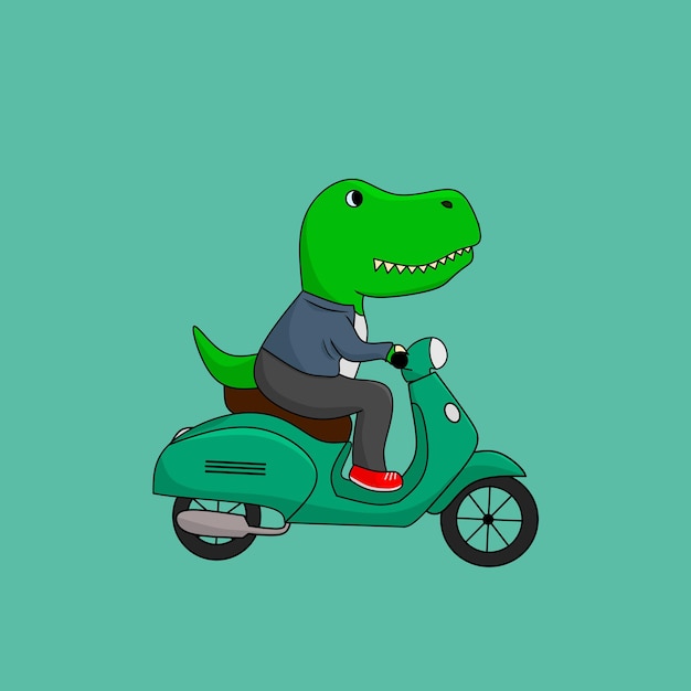 Dinosaurus cartoon met scooter