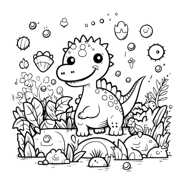 Vector dinosaurus in de tuin kleurboek voor kinderen vectorillustratie