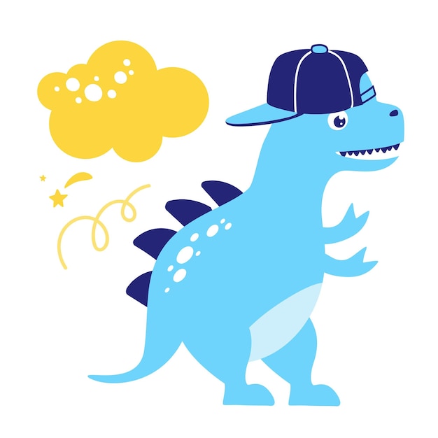 Dinosaurus in een baseballcap grappig geïsoleerd op een witte achtergrond vectorillustratie in een vlakke stijl