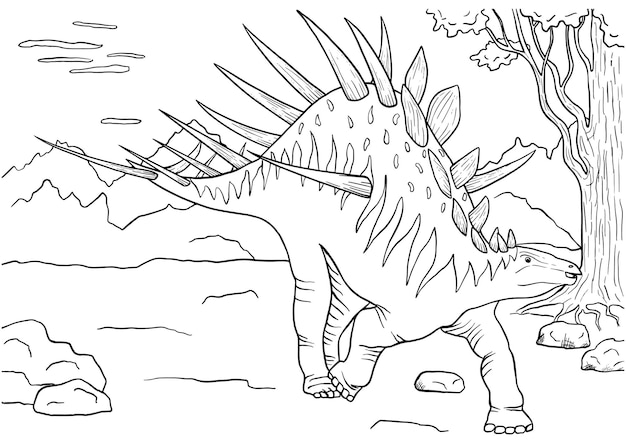 Dinosaurus kleurplaat voor educatie en plezier zwart-wit prehistorische illustratie