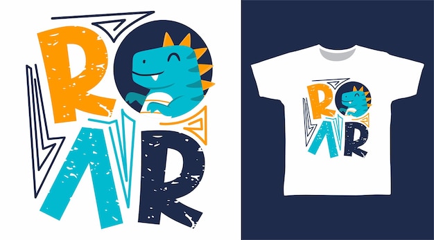 Dinosaurus met gebrul typografie t-shirtontwerp