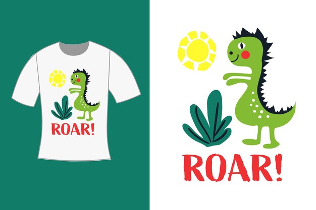 Dinosaurus met gebrul typografie t-shirtontwerp