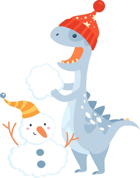 Vector dinosaurus met sneeuwman