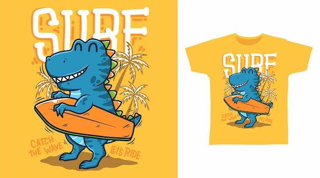 Vector dinosaurus met surfboard t-shirt kunst mode ontwerpen