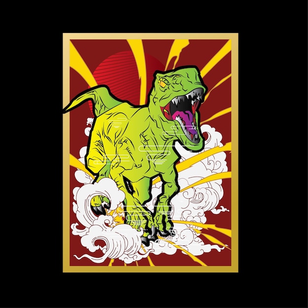 dinosaurus ontwerp illustratie met Japanse stijl achtergrond