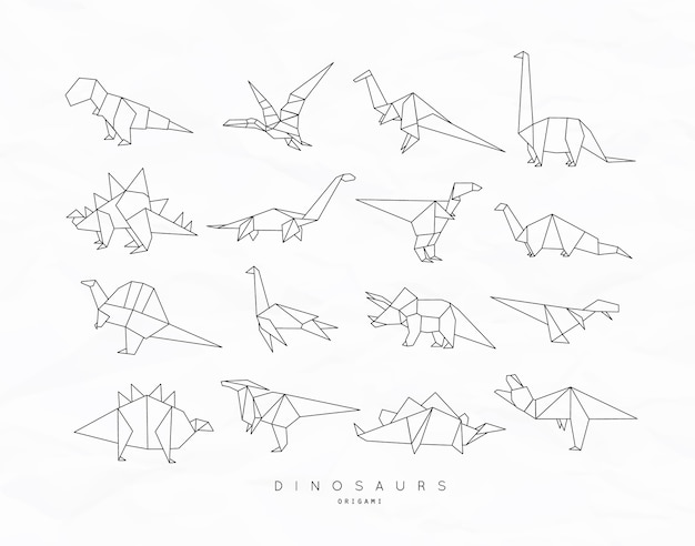 Dinosaurus-origami plat ingesteld