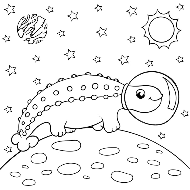 Dinosaurusastronaut in de ruimte kleurboek