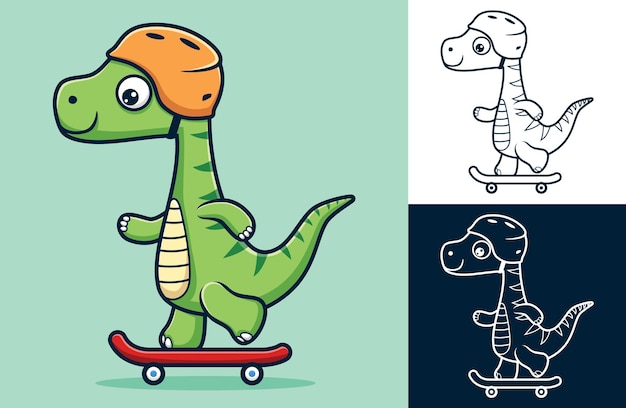 Dinosaurusbeeldverhaal die helm dragen die skateboard spelen