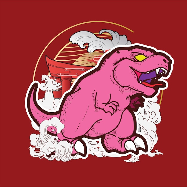 dinosaurusillustratie met japanse stijl voor kaijune-evenement, notitieboekje, logo