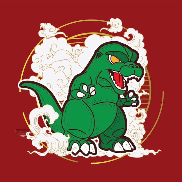 dinosaurusillustratie met japanse stijl voor kaijune-evenement, notitieboekje, logo