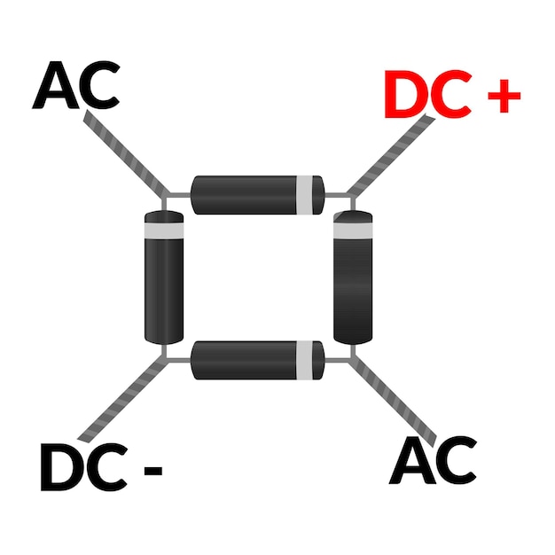 벡터 일러스트레이터 전자 부품의 회로 설계를 위한 다이오드 브리지 정류기 구성 요소 기호