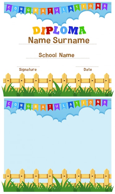 Diploma e modello di sfondo con lo sfondo del parco