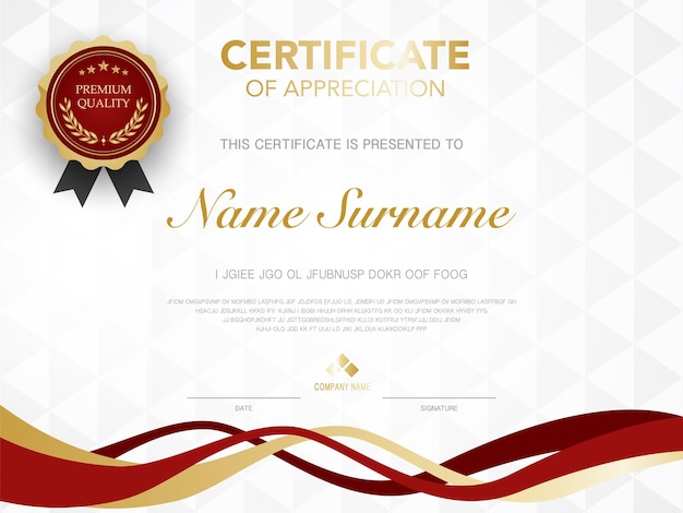 Diploma certificaat sjabloon rode en gouden kleur met luxe en moderne stijl vector afbeelding geschikt