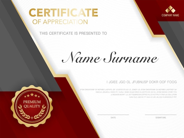 Diploma certificaat sjabloon rode en gouden kleur met luxe en moderne stijl vector afbeelding.