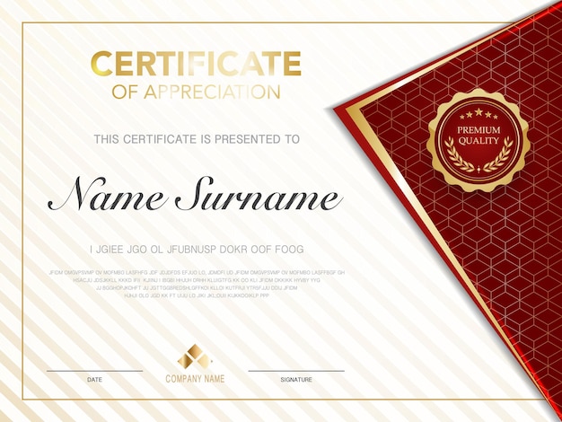 diploma certificaat sjabloon rode en gouden kleur met luxe en moderne stijl vector afbeelding