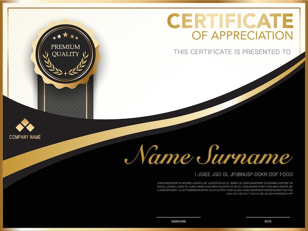 diploma certificaat sjabloon zwarte en gouden kleur met luxe en moderne stijl vector afbeelding, geschikt voor waardering. Vector illustratie.
