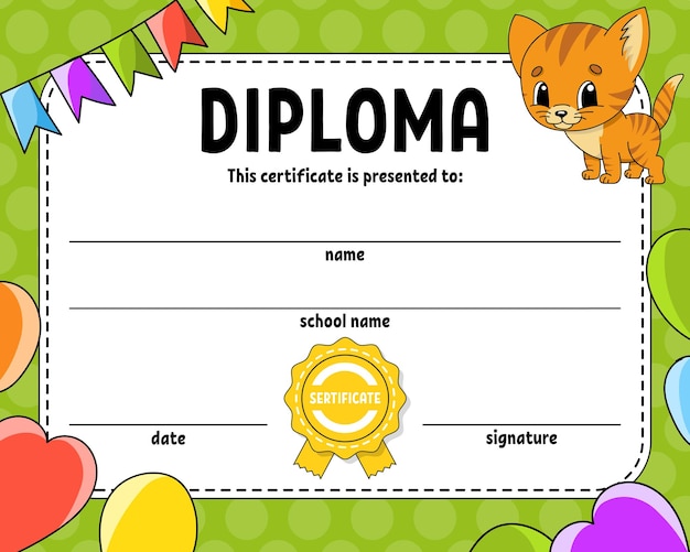 Diploma certificaatsjabloon Voor school en kleuterschool Voor kinderen en kinderen