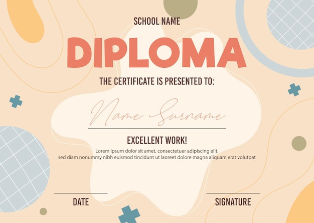 Diploma certificate concept template with abstract background illustrations vector