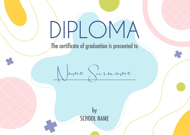 Diploma certificate concept template with abstract background illustrations vector