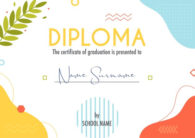 Diploma certificate concept template with abstract background illustrations vector