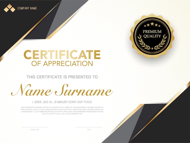 diploma certificate template black and gold color with luxury and modern style vector image, suitable for appreciation.  Vector illustration.