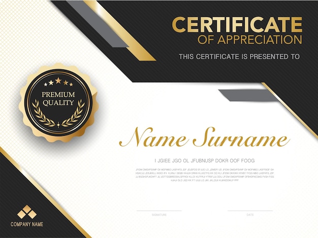 Diploma certificate template black and gold color with luxury and modern style vector image, suitable for appreciation.  vector illustration.