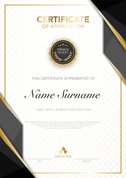 Diploma certificate template black and gold color with luxury and modern style vector image.