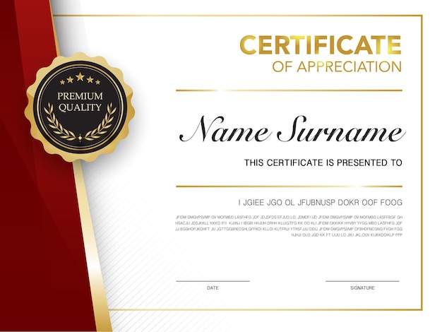 Diploma certificate template red and gold color with luxury and modern style vector image premium