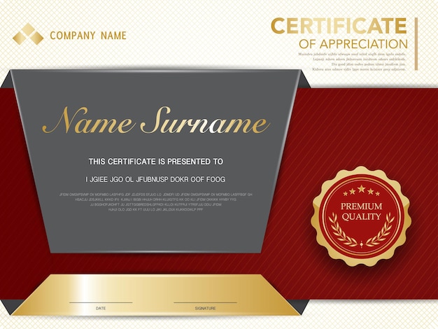 Diploma certificate template red and gold color with luxury and modern style vector image, suitable for appreciation.  vector illustration.