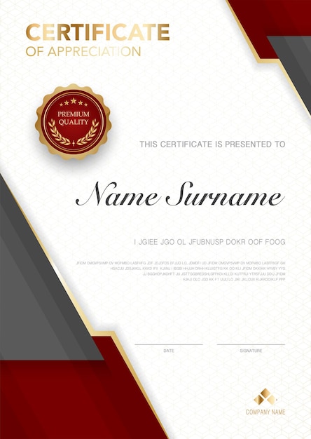 Diploma certificate template red and gold color with luxury and modern style vector image suitable