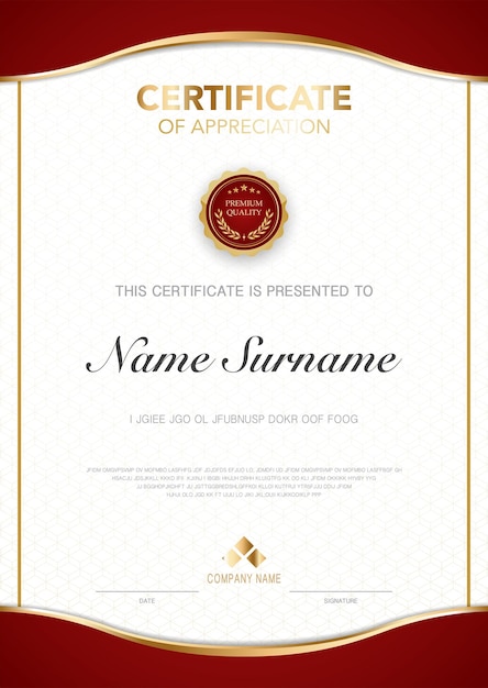 Шаблон сертификата диплома красно-золотого цвета с роскошным и современным стилем векторное изображение подходит