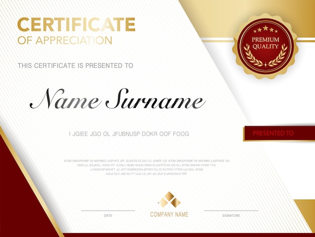 Diploma certificate template red and gold color with luxury and modern style vector image.