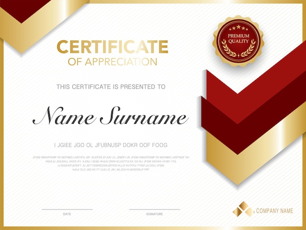 Diploma certificate template red and gold color with luxury and modern style vector image.