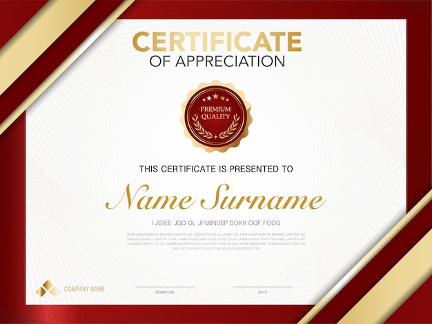 diploma certificate template red and gold color with luxury and modern style vector image