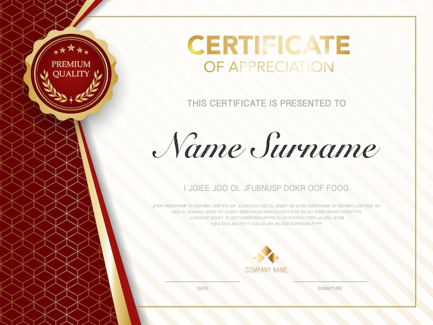 Diploma certificate template red and gold color with luxury and modern style vector image