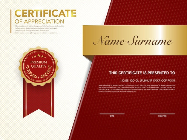 Diploma certificate template red and gold color with luxury and modern style vector image